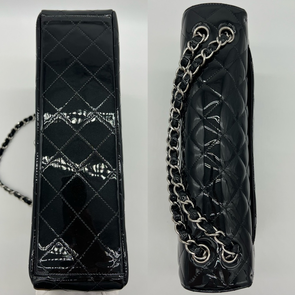 Authentic Chanel Classic Glossy shimmery black Patent leather Maxi single flap - Picture 12 of 17